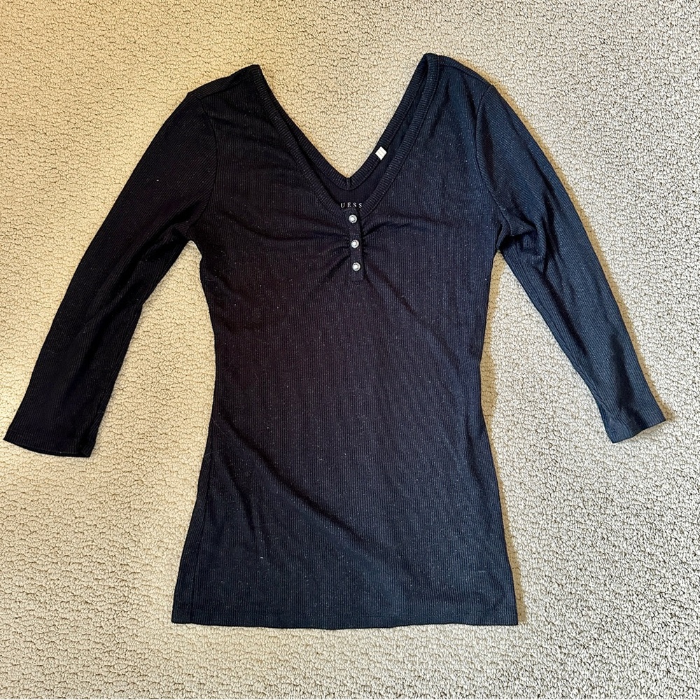 GUESS Black Perfect Henley V-Neck Tee